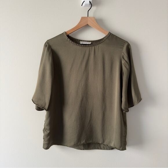 Everlane Olive Green Hammered Satin Short Sleeve Women's Top minimalist casual S - Picture 9 of 9